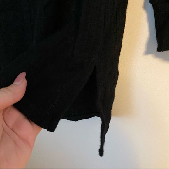 Loveappella Tunic Top Ribbed Pointelle Off the Shoulder Black Casual Fold Over - Picture 6 of 11